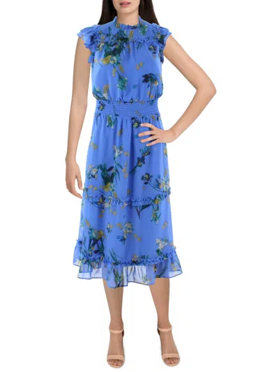 Cece Womens Floral Calf Midi Dress In Blue