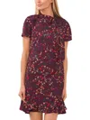Cece Godet Floral Tie Neck Cap Sleeve Shift Dress In Pink