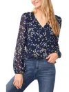 Cece Women's Floral-print V-neck Button-front Blouse In Blue