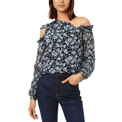 Cece Womens Floral Print Polyester Blouse In Blue
