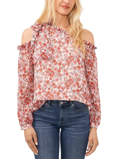 Cece Womens Floral Print Polyester Blouse In Multi