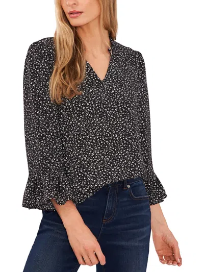 Cece Womens Floral Print V-neck Blouse In Grey