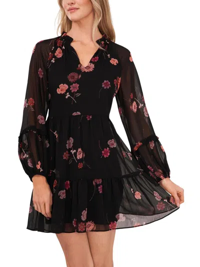 Cece Womens Floral Smocked Babydoll Dress In Black
