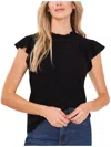 Cece Pintuck Ruffle Short Sleeve Blouse In Black