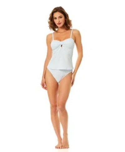 Cece Womens Keyhole Over The Shoulder Tankini Top Full Coverage Mid Rise Bottoms In Blue