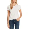 Cece Scallop Sleeve Mixed Media Top In Beige