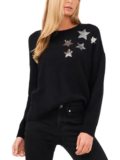 Cece Womens Merino Wool Sequined Pullover Sweater In Black