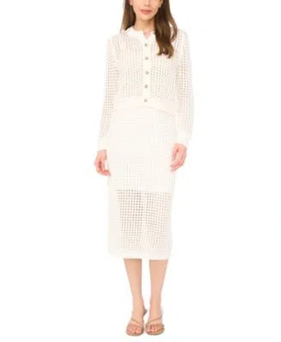 Cece Womens Mesh Cardigan Pencil Midi Skirt In White