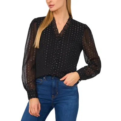 Cece Womens Metallic Chiffon Blouse In Rich Black
