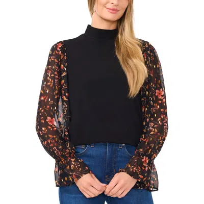 CECE WOMENS MIXED MEDIA CREPE BLOUSE