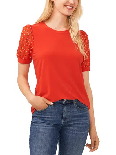Cece Womens Mixed Media Pullover Top In Orange