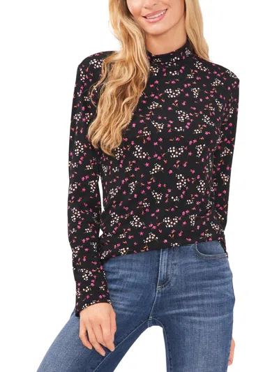 CECE WOMENS MOCK NECK FLORAL PULLOVER TOP