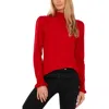 Cece Mock Neck Blouson Sleeve Satin Top In Red