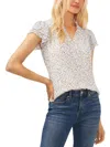 Cece Flutter Sleeve Floral Print Top In White