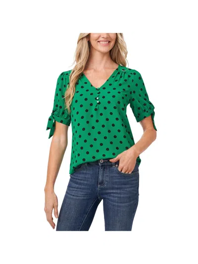 Cece Womens Polka Dot Tie Sleeve Blouse In Green
