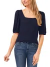 Cece Puff Sleeve Square Neck Top In Blue