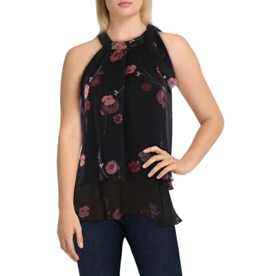 Cece Womens Printed Chiffon Halter Top In Black