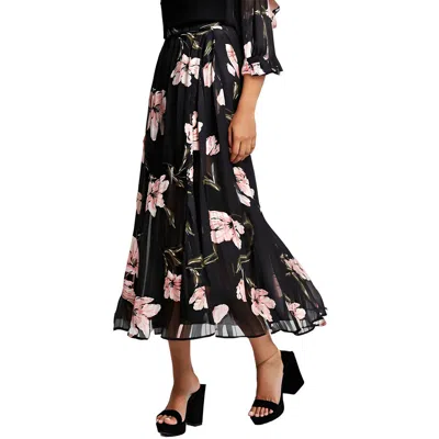 Cece Womens Printed Chiffon Maxi Skirt In Black