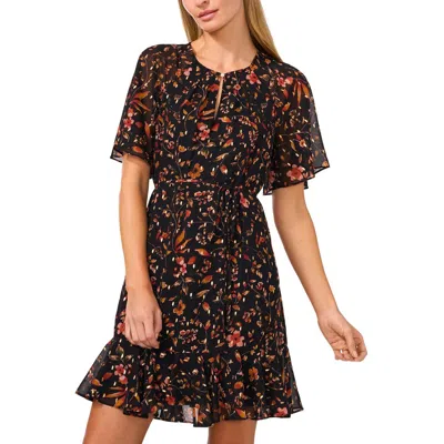 Cece Womens Printed Chiffon Mini Dress In Black
