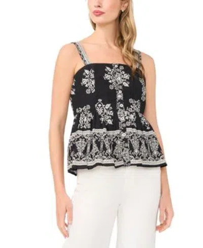 Cece Womens Printed Cotton Babydoll Top Wide Leg Pull On Pants In Black