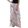 Cece Womens Ruffled Cuff 3 4 Sleeve Crew Neck Blouse Tropical Print Self Tie Overlap Pants In White