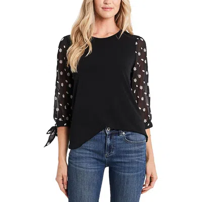 Cece Womens Printed Polyester Blouse In Rich Black