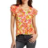 Cece Womens Printed Polyester Blouse In Black