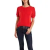 Cece Womens Puff Sleeve Mixed Media Top In Red