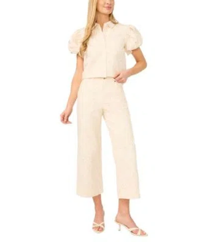 Cece Womens Puff Sleeve Shirt Eyelet Cropped Jeans In Brown
