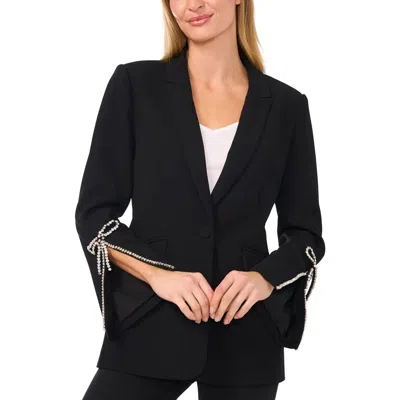 Cece Womens Rhinestone Polyester One-button Blazer In Rich Black