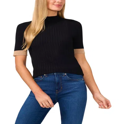 Cece Womens Ribbed Knit Mock Turtleneck Sweater In Black