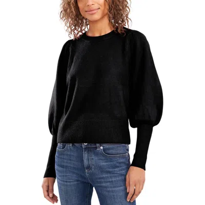 Cece Womens Ribbed Puff Sleeve Pullover Sweater In Black