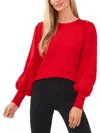 Cece Womens Ribbed Trim Knit Pullover Sweater In Bright Cherry