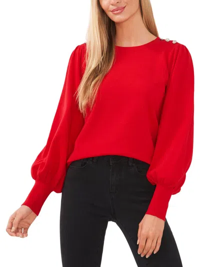 Cece Womens Ribbed Trim Knit Pullover Sweater In Red