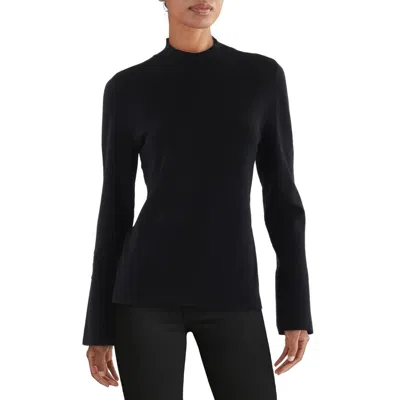 Cece Womens Ribbed Trim Viscose Pullover Sweater In Black