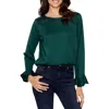Cece Womens Round Neckline Ruffle Cuff Blouse In Green