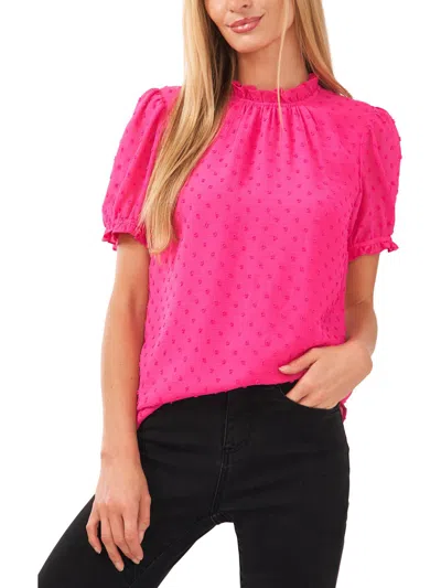 Cece Womens Ruffled Clip Dot Pullover Top In Pink