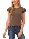 Cece Womens Ruffled Crewneck Blouse In Green