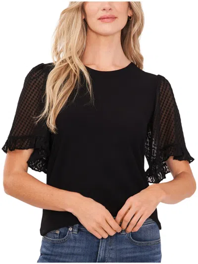 Cece Womens Ruffled Knit Pullover Top In Black