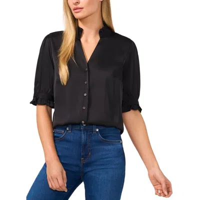 Cece Womens Ruffled Satin Button-down Top In Black