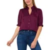 Cece Frill Cuff Satin Button-up Shirt In Multi