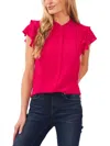 Cece Pintuck Ruffle Short Sleeve Blouse In Multi