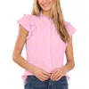 Cece Pintuck Ruffle Short Sleeve Blouse In Pink