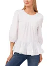 Cece Mixed Media Ruffle Long Sleeve Top In White