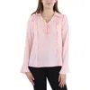 Cece Ruffle Bell Sleeve Crepe Top In Pink