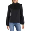 Cece Womens Satin Mock Neck Blouse In Black