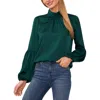 Cece Mock Neck Blouson Sleeve Satin Top In Multi