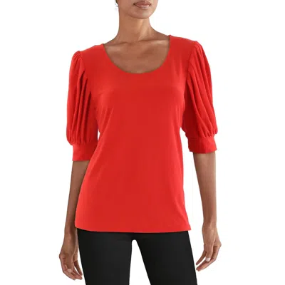 Cece Womens Scoop Neck Puff Sleeve Pullover Top In Red