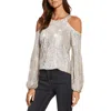 Cece Womens Sequined Cold Shoulder Blouse In Metallic