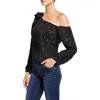 Cece Womens Sequined One Shoulder Blouse In Black